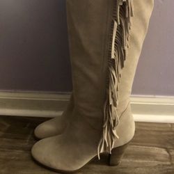 Guess Suede Leather Fringe Knee High Boots