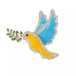 New Ukrainian Patriotic Blue And Yellow Peace Dove Rhinestone Brooch