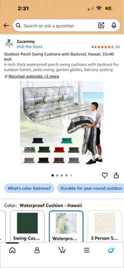 Zacammy Outdoor Porch Swing Cushions with Backrest