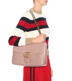Large GG Marmont Calfskin Matelasse Leather Shoulder Bag Nude