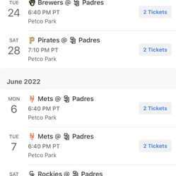 Season Member Padres Tickets For Sale. Price Varies On Day And Game. Let Me Know Which Game You Would Like. Section 121, Row 36, Seats 11,12