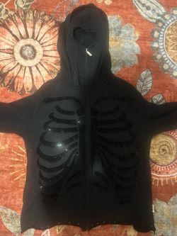 BKYS Black Skeleton Rhinestone Zip-Up Hoodie