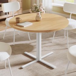 Dining Table, Small Round Kitchen Table for 4 People, 31.5 x 29.4 Inches, for Dining Room, Living Room, Farmhouse, Water-Resistant, Somber Walnut UKDT