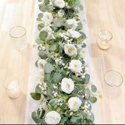 White Rose Eucalyptus Garland for Wedding, Baby Shower, Bridal Shower or home decoration