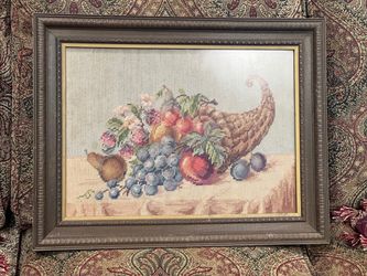 Vintage Cornucopia Needlepoint Framed