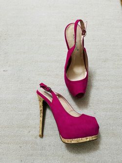 Pink Suede Heels with Cork Heel