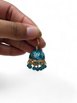 New | Indian Mini Turquoise Hand-painted Jhumka Earrings