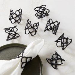 Basal Satin Black Napkin Rings Set Of 6 