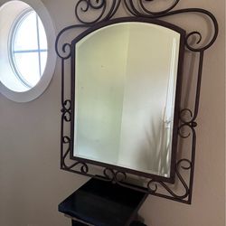 Decorative, Brown, Metal, Wall Mirror