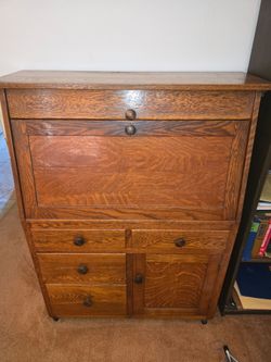 Antique Oak Secretary Desk Cabinet