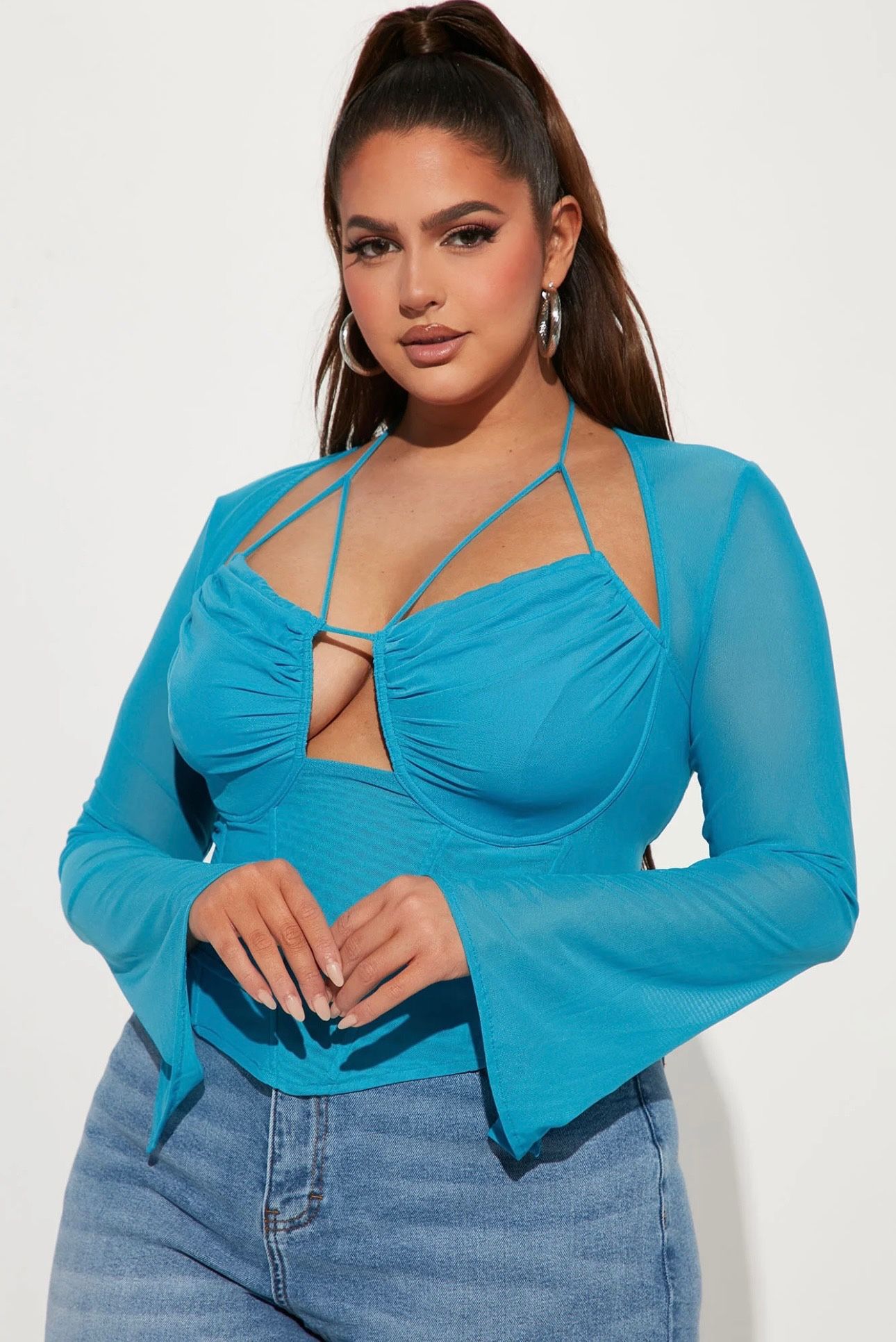 Fashion Nova - Melanie Mesh Corset Top - Aqua 1X