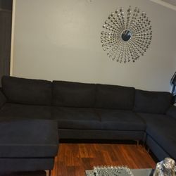 Black Sectional Couch Like New Chrome Feet Detachable Pillows  Also It Can Be 2 Chaise At Both Ends Or 1 Chaise And A Ottoman Very Firm 