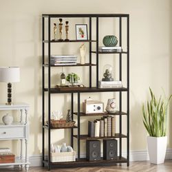 JW0347 79" Tall Bookshelf, 8-Tier Staggered Etagere Bookcase Shelving Unit