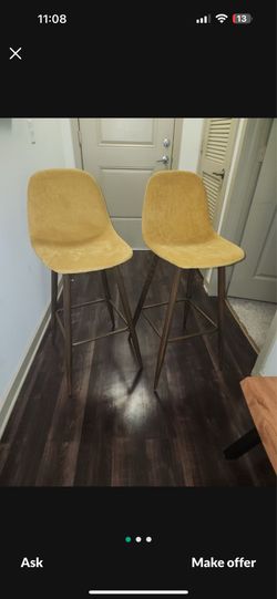 2 Yellow Velvet Bar Stools