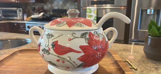 Holiday Ceramic Soup Tureen with Lid and Ladle