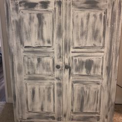Farmhouse Armoire/T.V. Stand/Media Center - Weathered Grey, Ample Storage