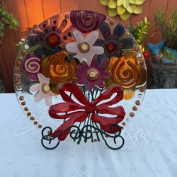 Lori Siebert for Silvestri Hand painted Glass Bouquet Plate