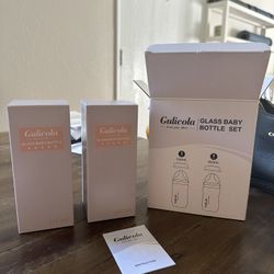 NEW Gulicola Glass Baby Bottle Set Slow Flow Nipple