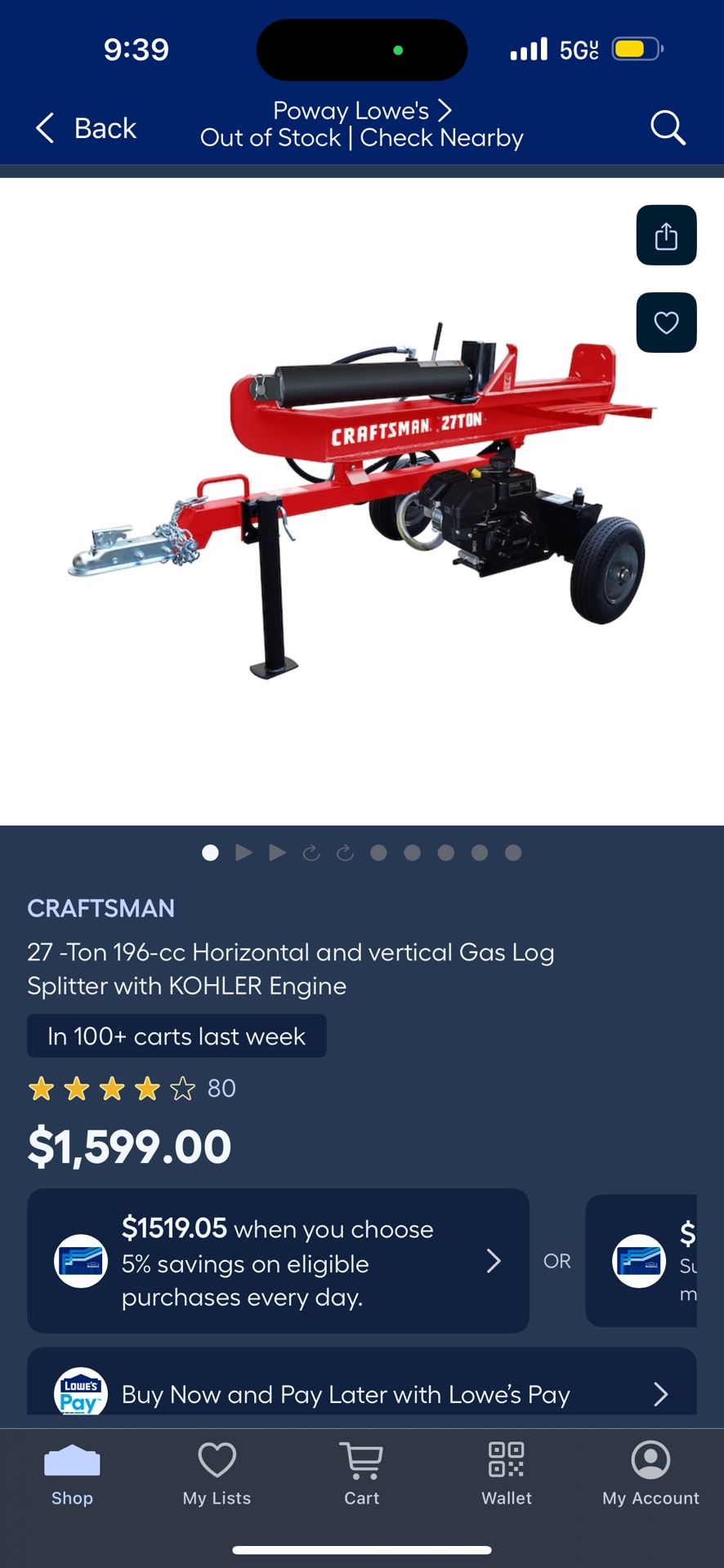 CRAFTSMAN 27-Ton Gas Log Splitter – Kohler Engine 