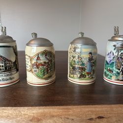 Antique Set Of 4 German Beer Steins