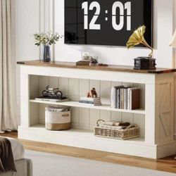 SL0050 63 in. White Wood TV Stand Entertainment Center Fits TVs up to 55 to 65 in. with Open Storage Living Room Bedroom
