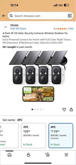 Tiejus 4-Pack 2K Solar Wireless Security Cameras