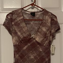 New Burgundy Lace Plaid Top Size M Juniors