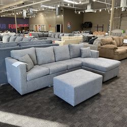 Grey Sectional Couch And Ottoman 