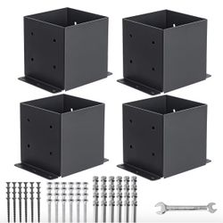 (4444-92) 6x6 Post Base 4 Pcs, (Inner Size 5.6x5.6) Post Brackets Kit, Heavy Duty Black Metal Powder-Coated Post Anchor Outdoor Framing Module Fit for