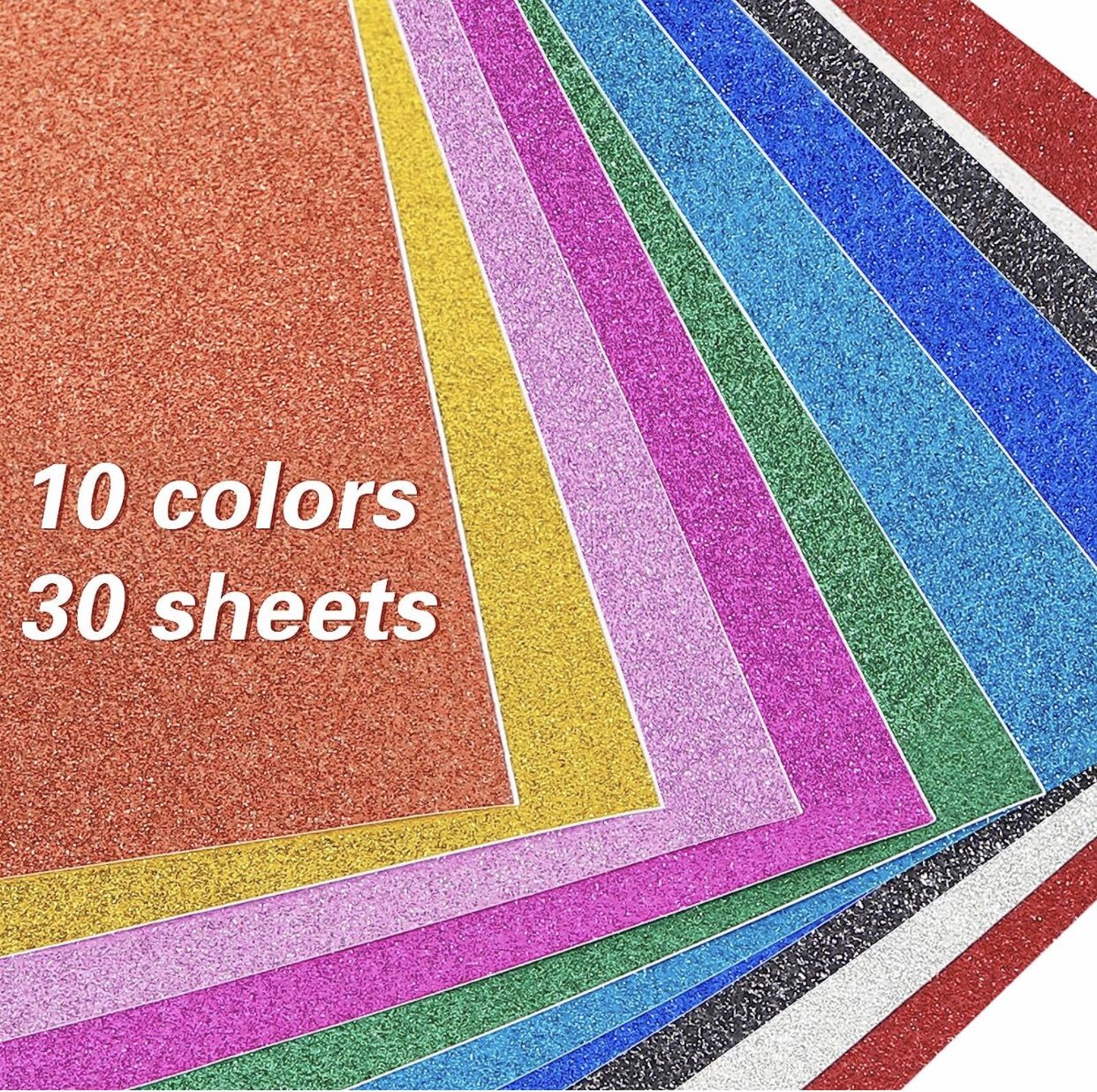 30Sheets Vinyl Glitter Cardstock Paper Sheets, Sparkle Vinyl Shinny Craft Sheets, SelfAdhesive