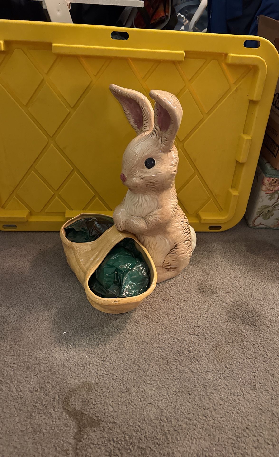 Ceramic Handmade Bunny with Basket & Eggs