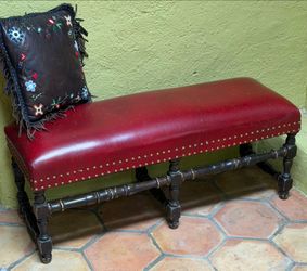 Leather and Wood Bench