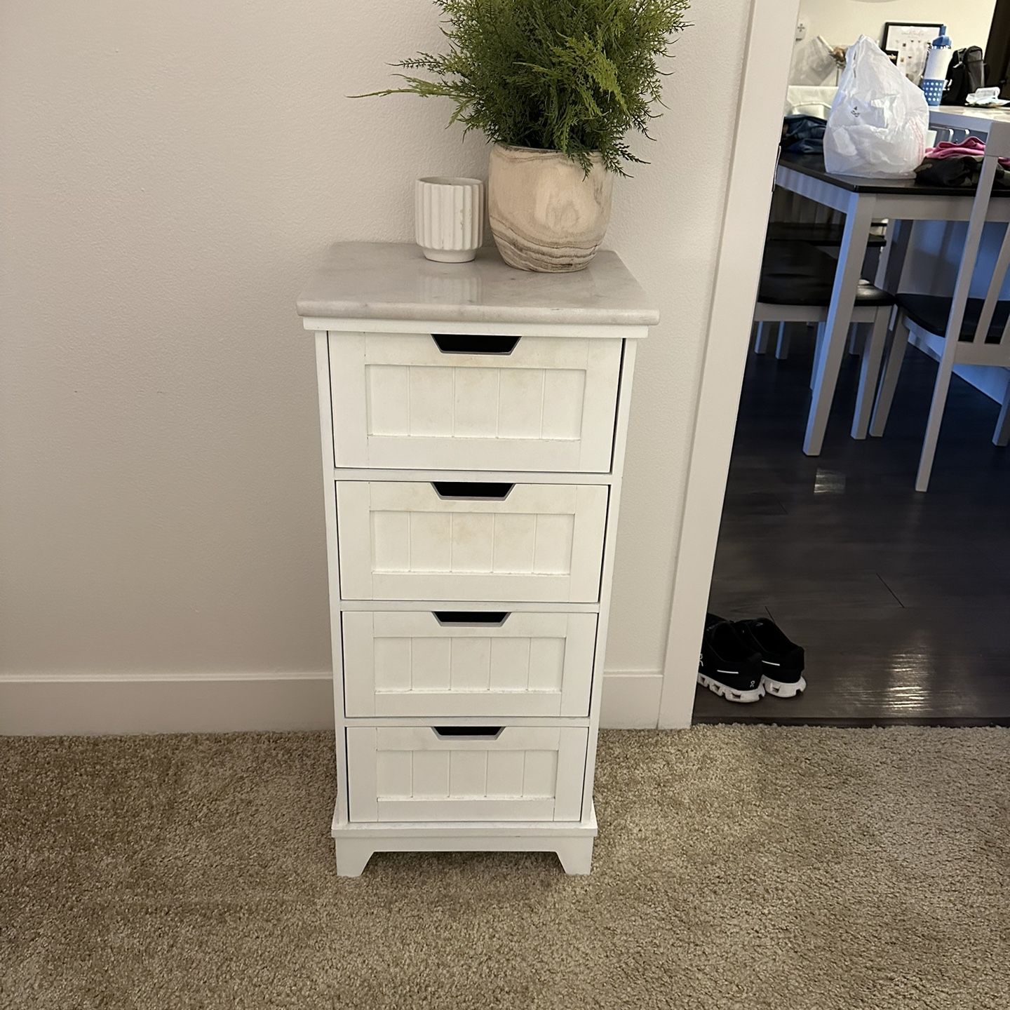 Small Wood & Granite Storage Cabinet