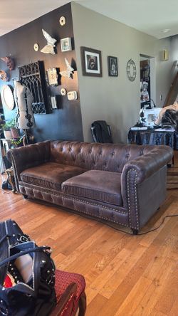 Small Faux Leather Pleated Sofa