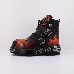 NEW ROCK M.288-S1 REACTOR FLAME ANKLE BOOTS (BLACK/ORANGE)