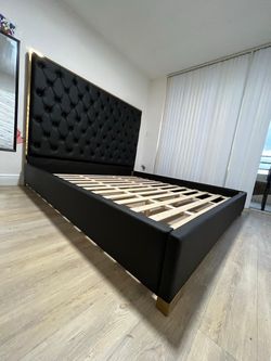 Leather king black bed / cama king de leather
