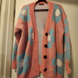 Cozy Over-sized Pink🌸Flower Sweater 🎃Halloween Costume Collection🎃