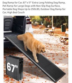 Dog Ramp for Car, 67''x 17'' Extra Long Folding Dog Ramp, Pet Ramp for Large Dogs with Non-Slip Rug Surface, Portable Dog Steps Up to 250LBS, Outdoor 