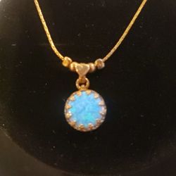 Blue Opal Sterling Silver Goldplated Necklace 925 Israel Rare F11