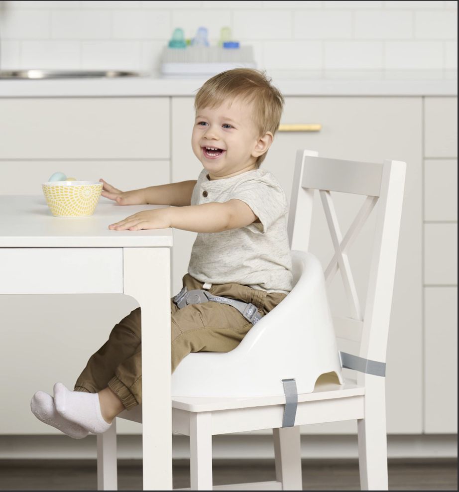 Regalo Baby Basics™ Booster Seat, White, Three-Point Safety Harness, Easily Wipeable, Sturdy & Durable Plastic