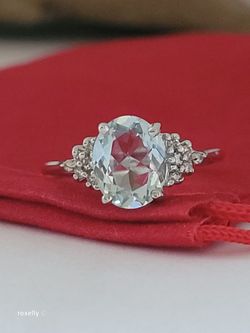 10K White Gold Aquamarine and Diamonds Ring Size 6.75, Solid Gold/ Anillo de Oro Blanco con Aguamarina y Diamantes! 👌🎁Post Tags: 10k 14k