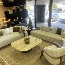 Indigo White & Walnut Living Room Set / 3pc