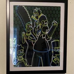 The simpsons custom art piece on black frame