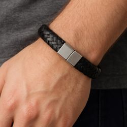 Classic Retro Woven Leather Bracelet With Stainless Steel Magnetic Buckle Fashion Charm Bracelets for Men 