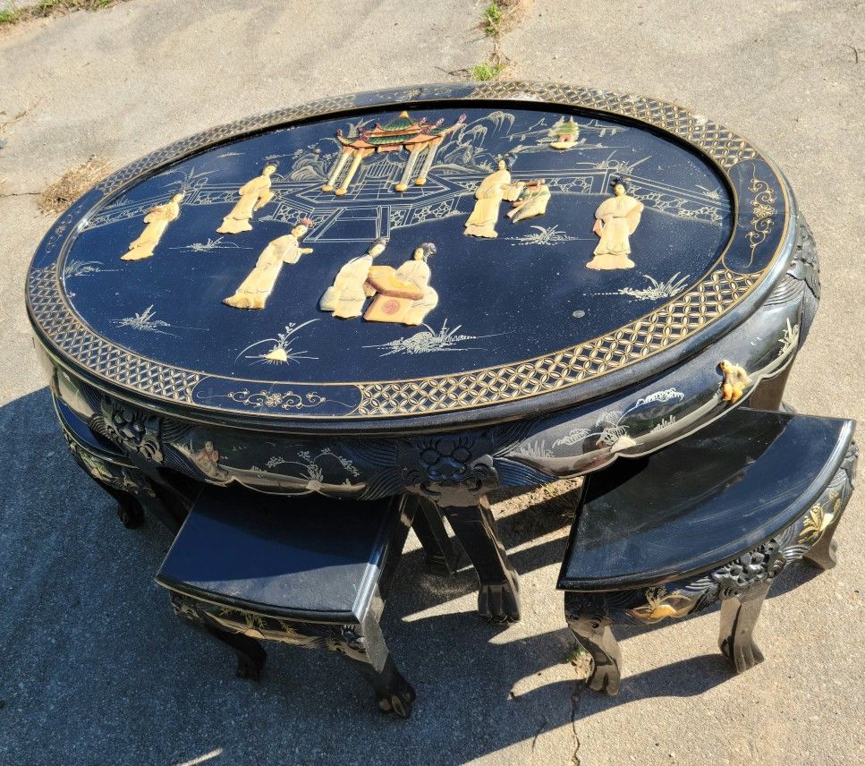 Black Lacquer coffee/tea Table & Stools