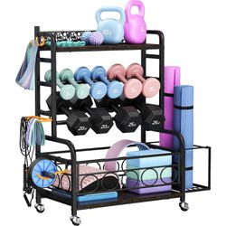 Home Gym Storage Rack for Yoga Mat Kettlebells and Strength Training Equipment