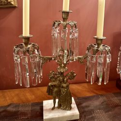 Pair Of Antique Victorian Figural Mantel Lusters