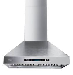 IKTCH 30 Inch 900 CFM Convertible Wall Mount Extractor Hood, Stainless Steel Kitchen Fireplace Vent with Gesture Sensor and Touch Control Switch Panel