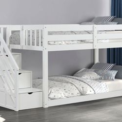 Brand New White Twin Size Bunk Bed w Staircase 