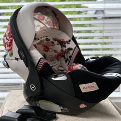 Cybex spring blossom cloud Q car seat with base and safe sensor.